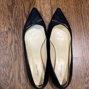Sarah Flint Black Flats with Tan Trim